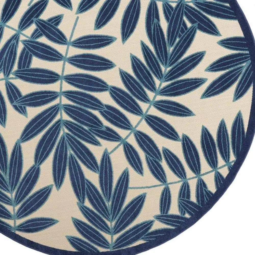 8' Round Blue And Ivory Round Floral Stain Resistant Indoor Outdoor Area Rug - Homeroots - Flyclothing LLC