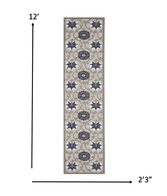 2' X 12' Gray and Blue Indoor Outdoor Runner Rug - Homeroots - Flyclothing LLC