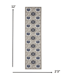 2' X 12' Gray and Blue Indoor Outdoor Runner Rug - Homeroots - Flyclothing LLC