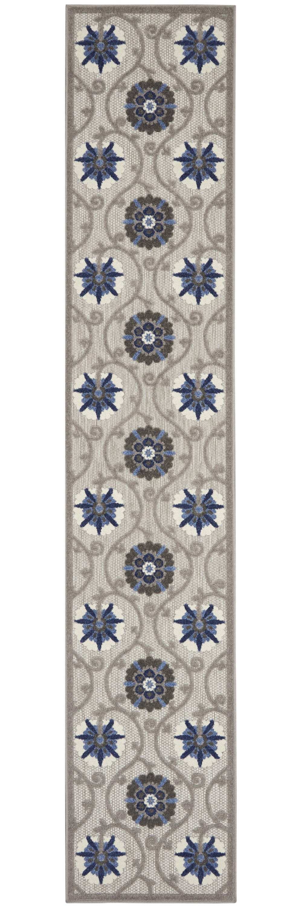 2' X 12' Gray and Blue Indoor Outdoor Runner Rug - Homeroots - Flyclothing LLC