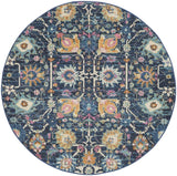 5' Navy Blue Round Floral Power Loom Area Rug - Homeroots - Flyclothing LLC