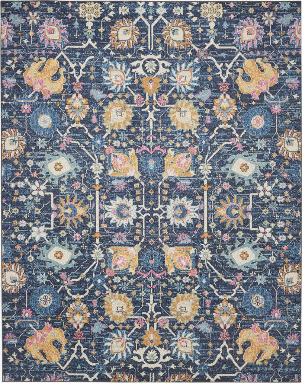 7' X 10' Navy Blue Floral Power Loom Area Rug - Homeroots - Flyclothing LLC