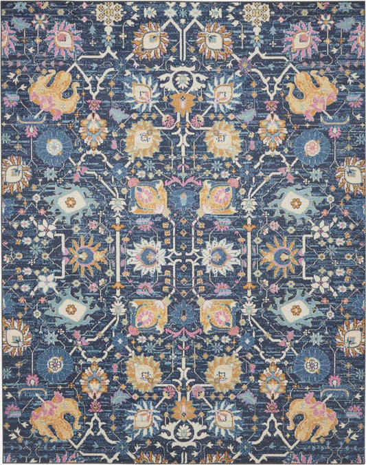 7' X 10' Navy Blue Floral Power Loom Area Rug - Homeroots - Flyclothing LLC