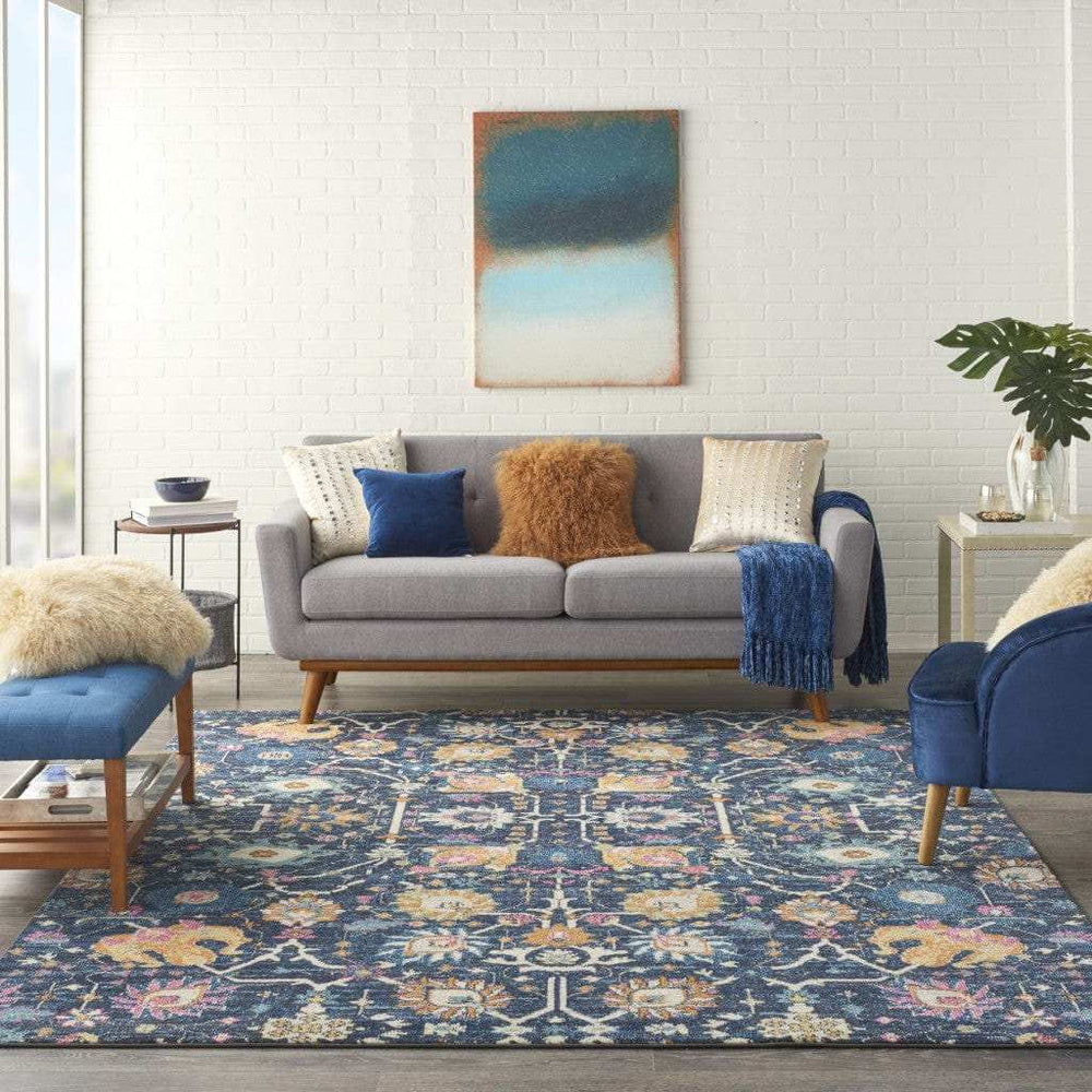 8' X 10' Navy Blue Floral Power Loom Area Rug - Homeroots - Flyclothing LLC