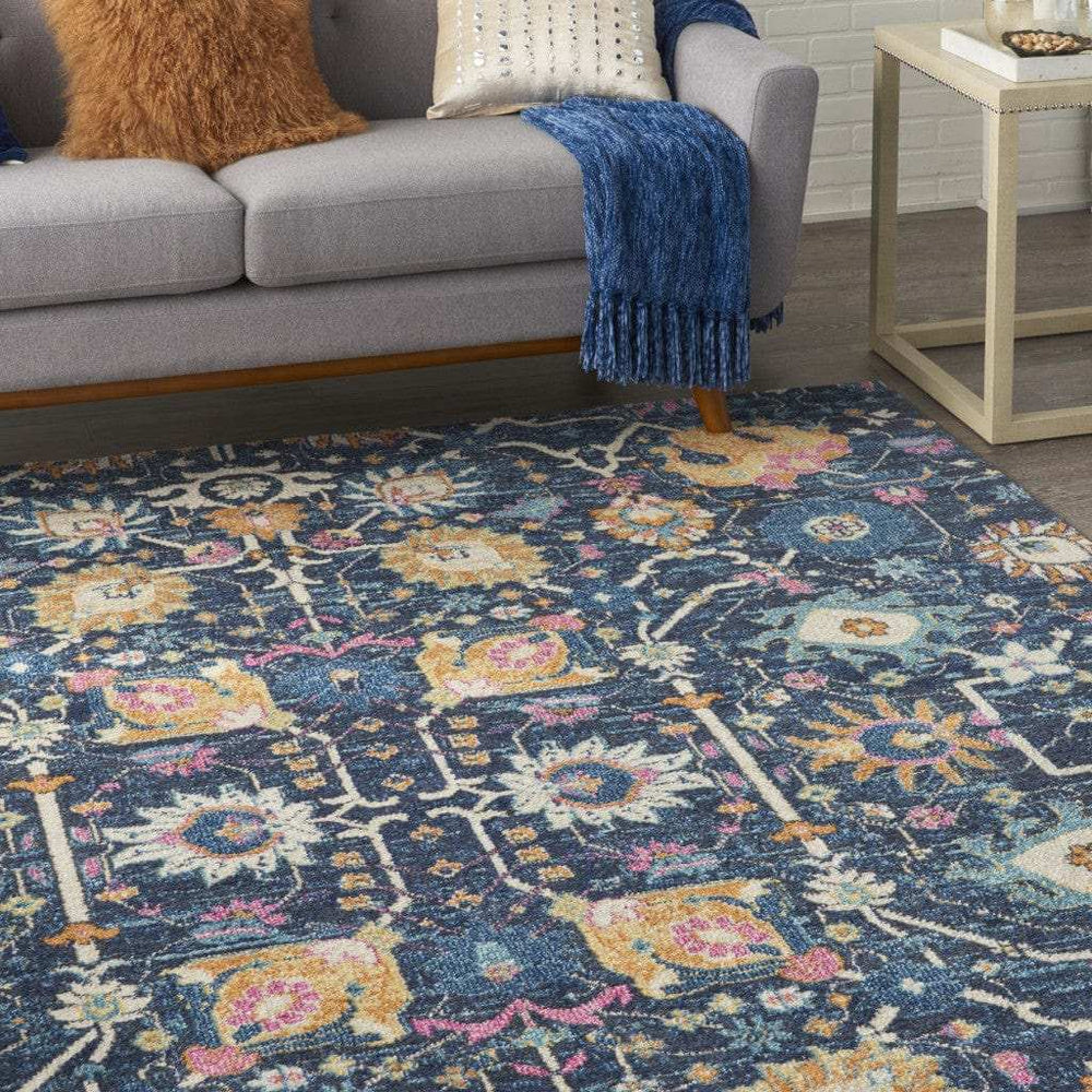 8' X 10' Navy Blue Floral Power Loom Area Rug - Homeroots - Flyclothing LLC