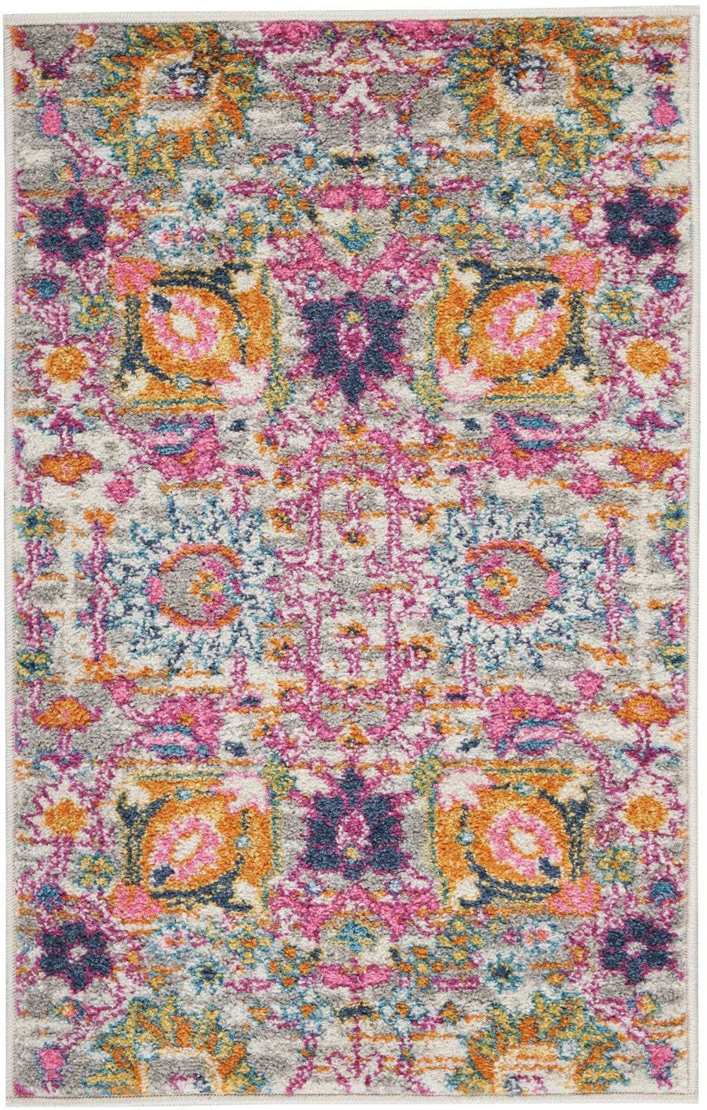 2' X 3' Silver Floral Power Loom Area Rug - Homeroots - Flyclothing LLC
