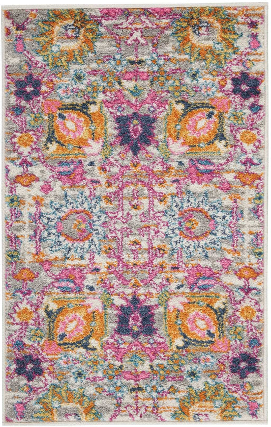 2' X 3' Silver Floral Power Loom Area Rug - Homeroots - Flyclothing LLC