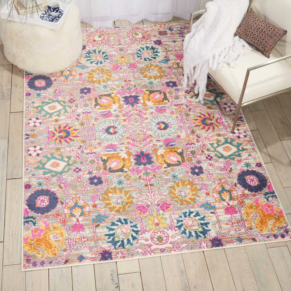 4' X 6' Silver Floral Power Loom Area Rug - Homeroots - Flyclothing LLC