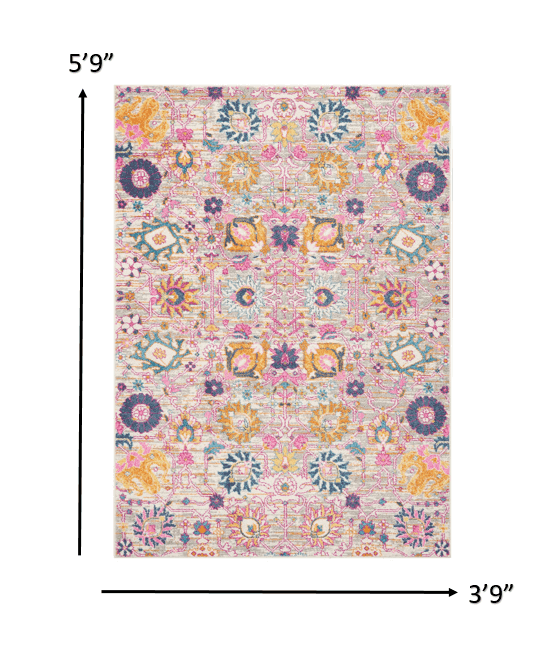 4' X 6' Silver Floral Power Loom Area Rug - Homeroots - Flyclothing LLC