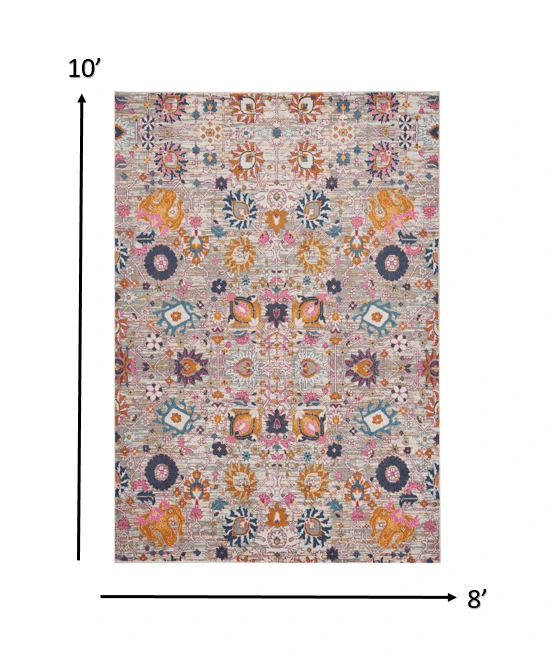 8' X 10' Silver Floral Power Loom Area Rug - Homeroots - Flyclothing LLC