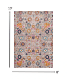 8' X 10' Silver Floral Power Loom Area Rug - Homeroots - Flyclothing LLC