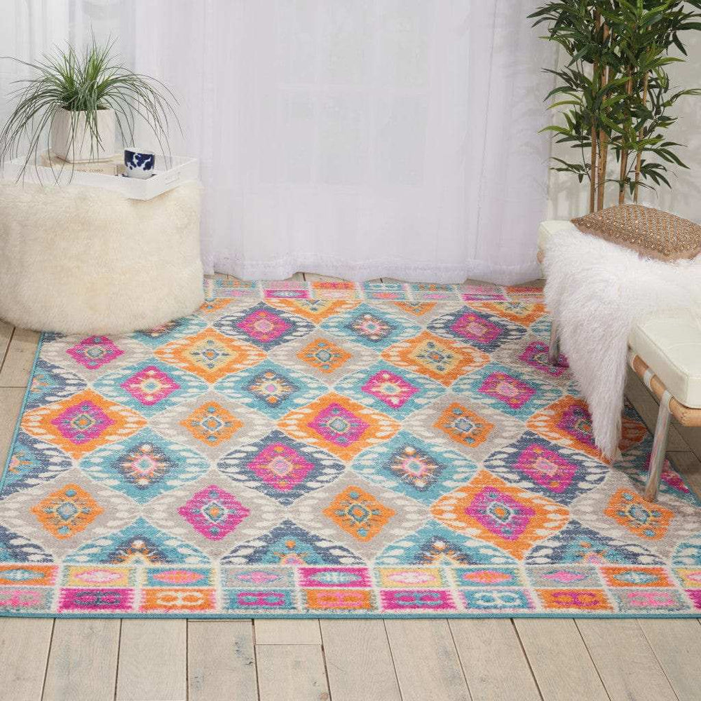 5' X 7' Blue And Pink Ogee Power Loom Area Rug - Homeroots - Flyclothing LLC