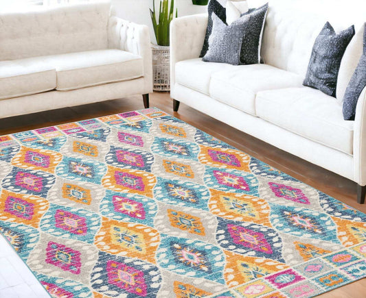 5' X 7' Blue And Pink Ogee Power Loom Area Rug - Homeroots - Flyclothing LLC