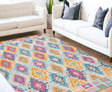 5' X 7' Blue And Pink Ogee Power Loom Area Rug - Homeroots - Flyclothing LLC