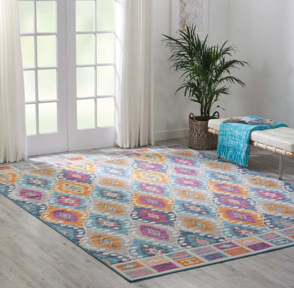 8' X 10' Blue And Pink Ogee Power Loom Area Rug - Homeroots - Flyclothing LLC