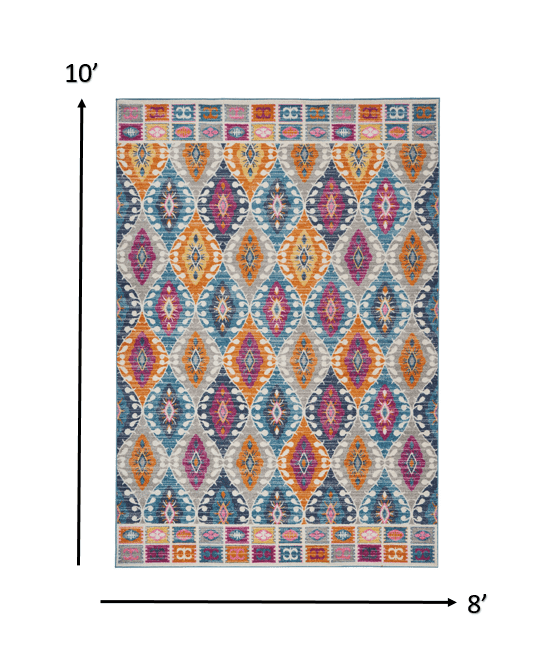 8' X 10' Blue And Pink Ogee Power Loom Area Rug - Homeroots - Flyclothing LLC