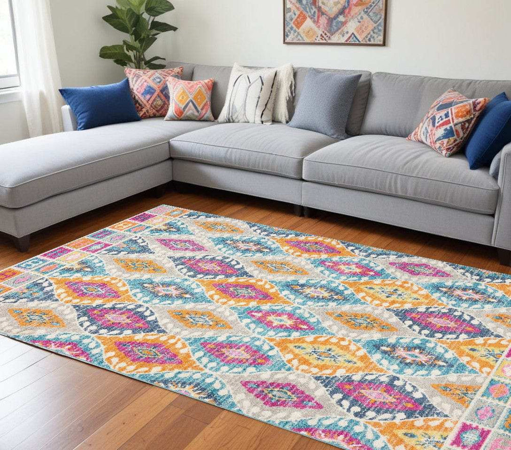 8' X 10' Blue And Pink Ogee Power Loom Area Rug - Homeroots - Flyclothing LLC