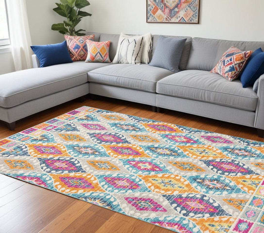 8' X 10' Blue And Pink Ogee Power Loom Area Rug - Homeroots - Flyclothing LLC