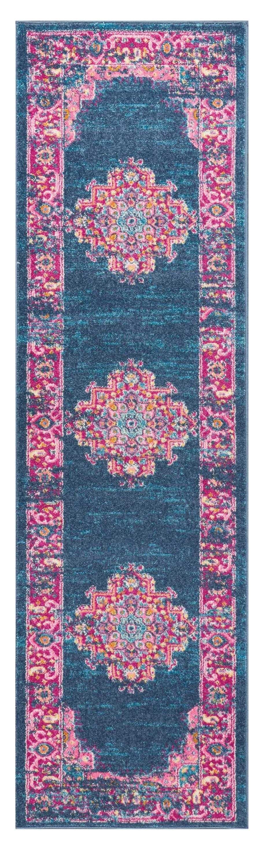 8' Blue Power Loom Runner Rug - Homeroots - Flyclothing LLC