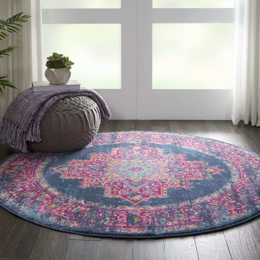 4' Blue Round Power Loom Area Rug - Homeroots - Flyclothing LLC