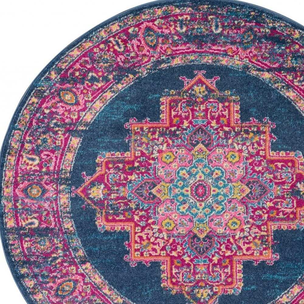 4' Blue Round Power Loom Area Rug - Homeroots - Flyclothing LLC
