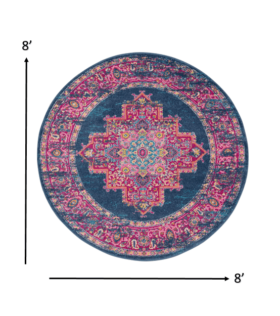 8' Blue Round Power Loom Area Rug - Homeroots - Flyclothing LLC