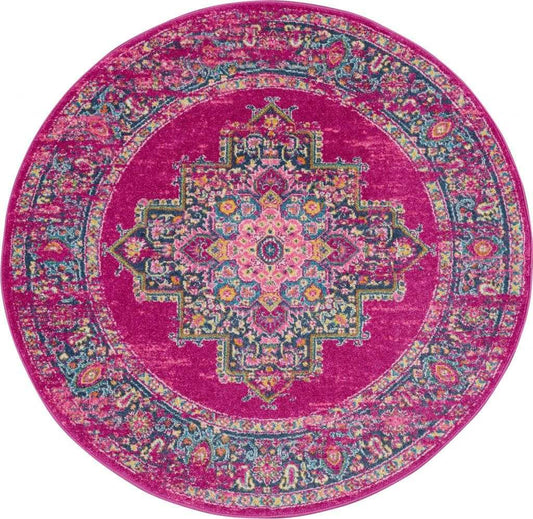 5' Fuchsia Round Power Loom Area Rug - Homeroots - Flyclothing LLC