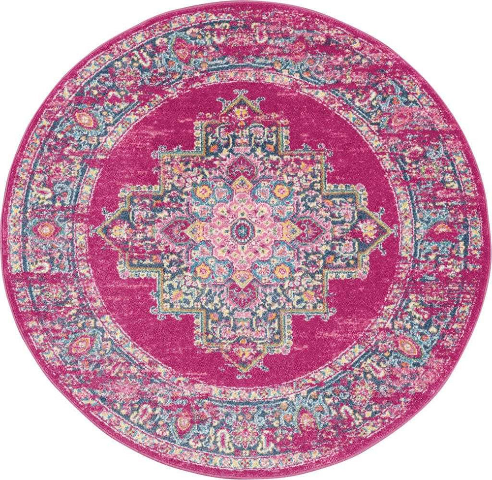 5' Fuchsia Round Power Loom Area Rug - Homeroots - Flyclothing LLC