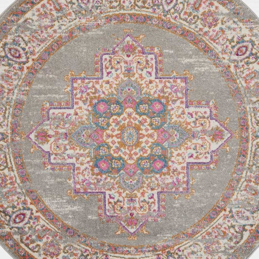 5' Gray Round Power Loom Area Rug - Homeroots - Flyclothing LLC