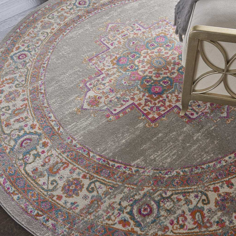 8' Gray Round Power Loom Area Rug - Homeroots - Flyclothing LLC