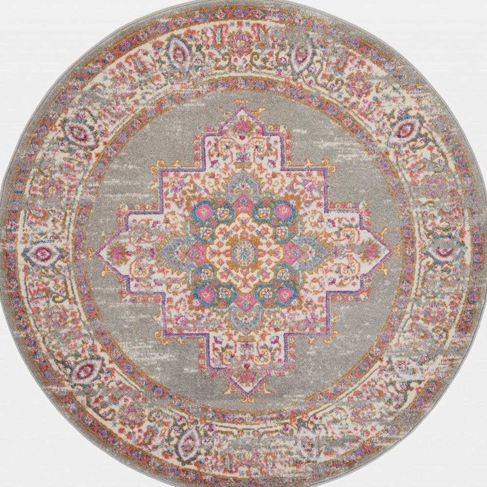 8' Gray Round Power Loom Area Rug - Homeroots - Flyclothing LLC
