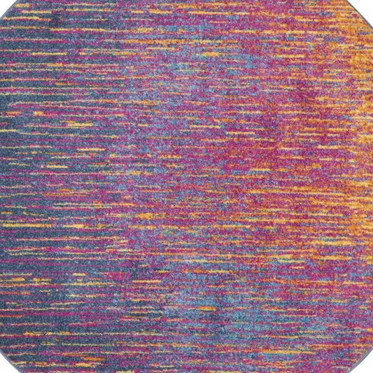 8' Blue And Pink Round Abstract Power Loom Area Rug - Homeroots - Flyclothing LLC