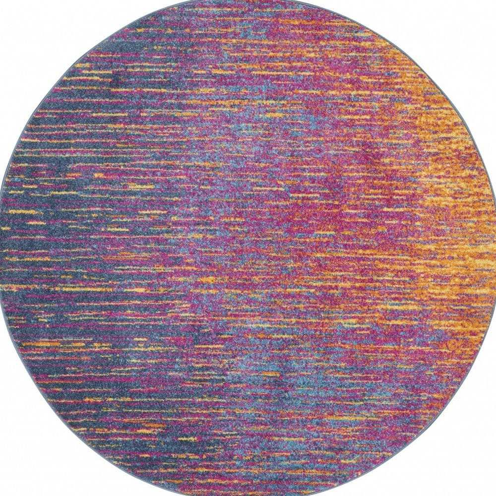 8' Blue And Pink Round Abstract Power Loom Area Rug - Homeroots - Flyclothing LLC