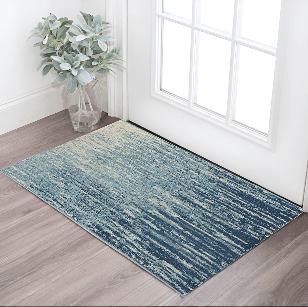 2' X 3' Blue and Ivory Abstract Power Loom Area Rug - Homeroots - Flyclothing LLC