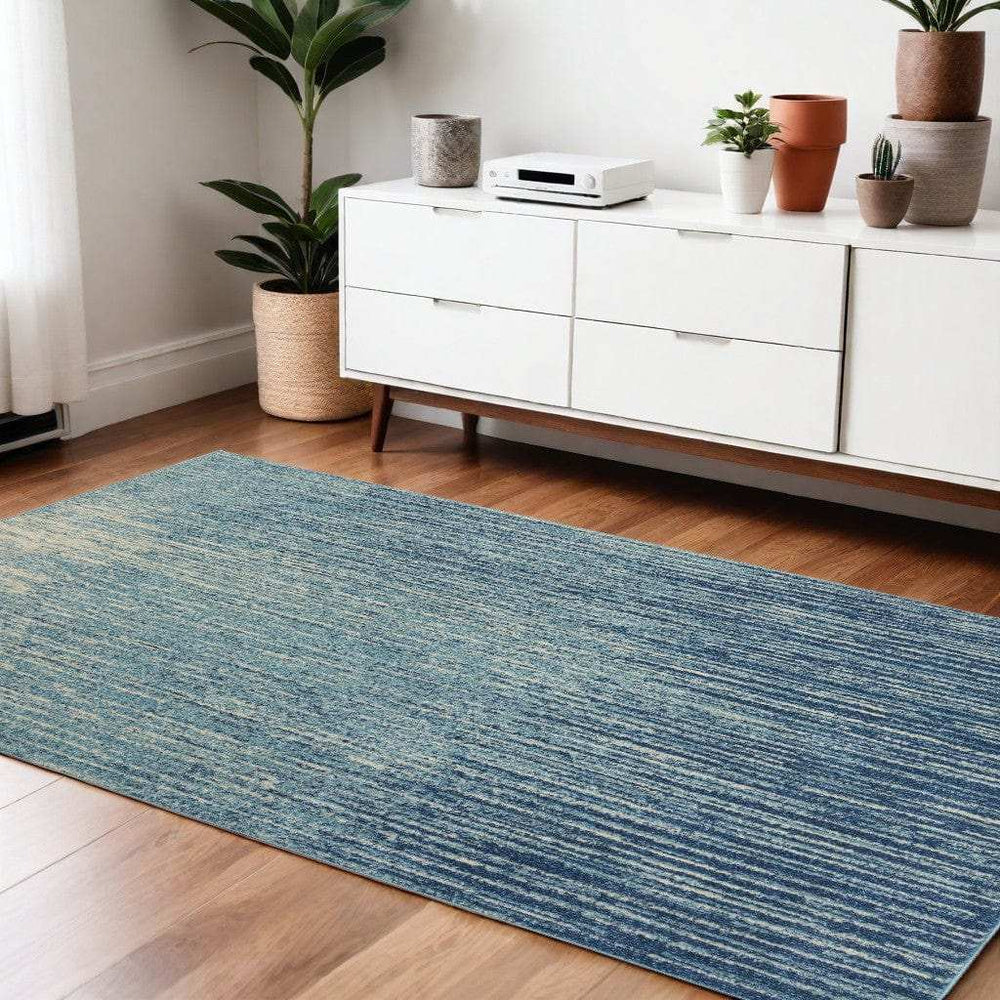 4' X 6' Blue and Ivory Abstract Stripes Power Loom Area Rug - Homeroots - Flyclothing LLC