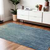 4' X 6' Blue and Ivory Abstract Stripes Power Loom Area Rug - Homeroots - Flyclothing LLC