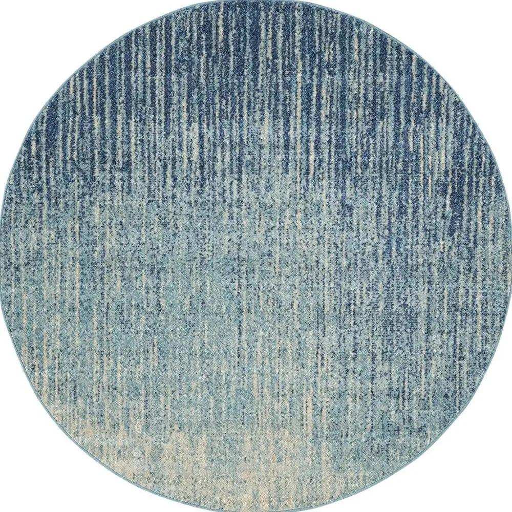 4' Blue and Ivory Abstract Power Loom Round Rug - Homeroots - Flyclothing LLC