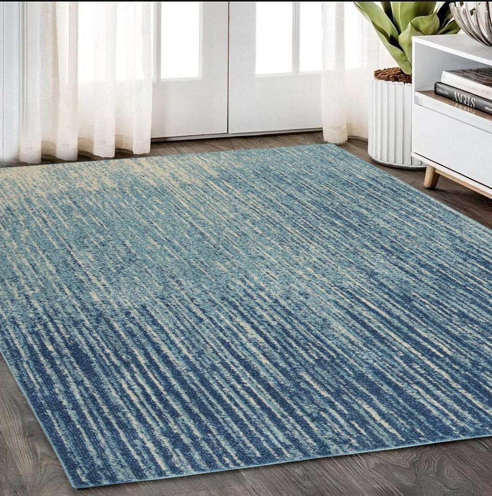 5' X 7' Ivory And Blue Abstract Stripes Power Loom Area Rug - Homeroots - Flyclothing LLC