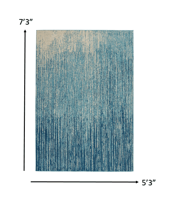 5' X 7' Ivory And Blue Abstract Stripes Power Loom Area Rug - Homeroots - Flyclothing LLC