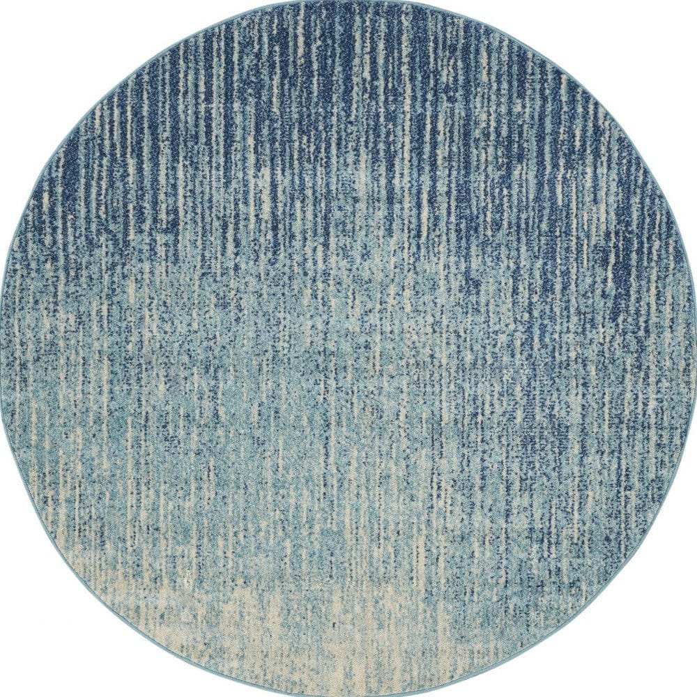 5' Blue and Ivory Abstract Power Loom Round Rug - Homeroots - Flyclothing LLC