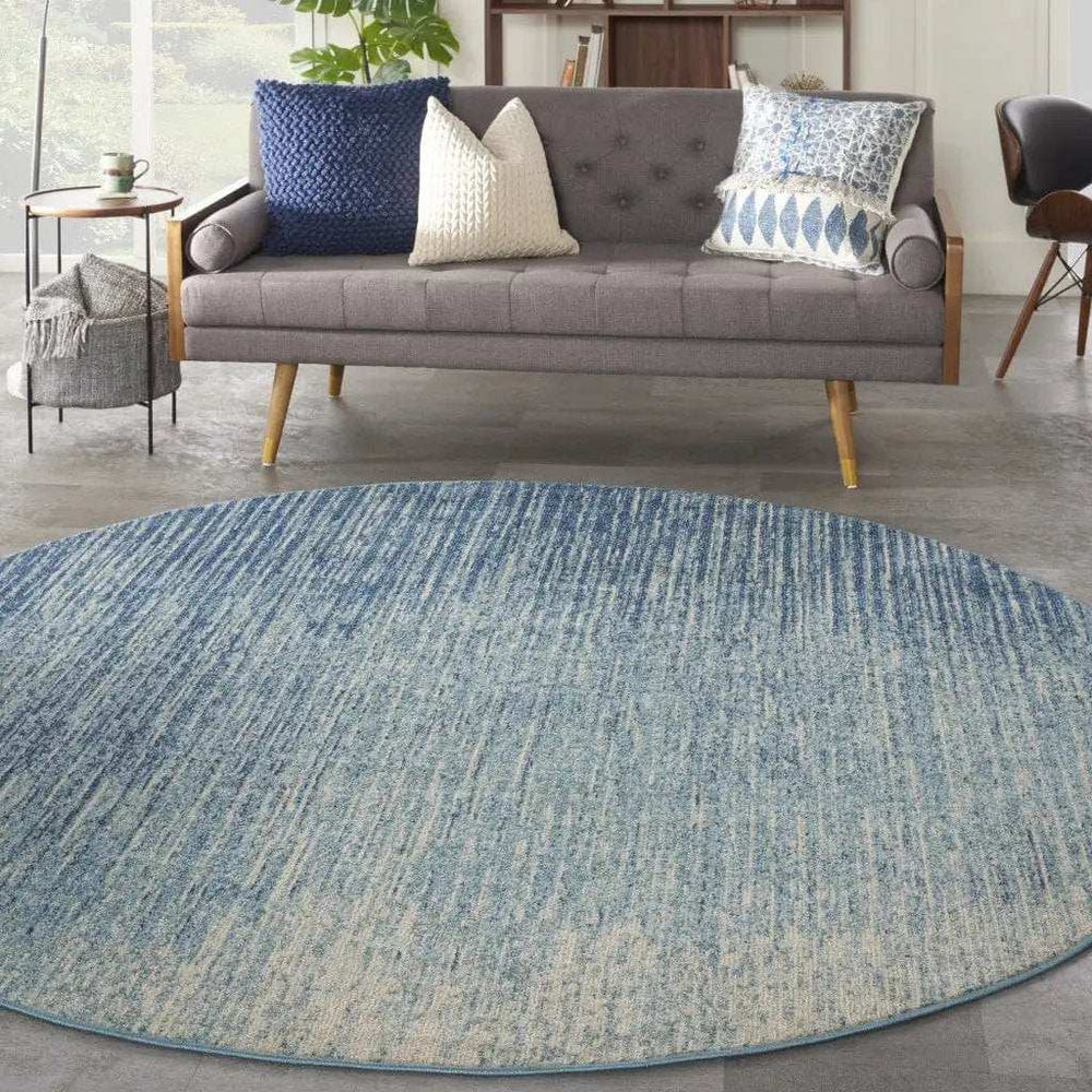 8' Blue and Ivory Abstract Power Loom Round Rug - Homeroots - Flyclothing LLC