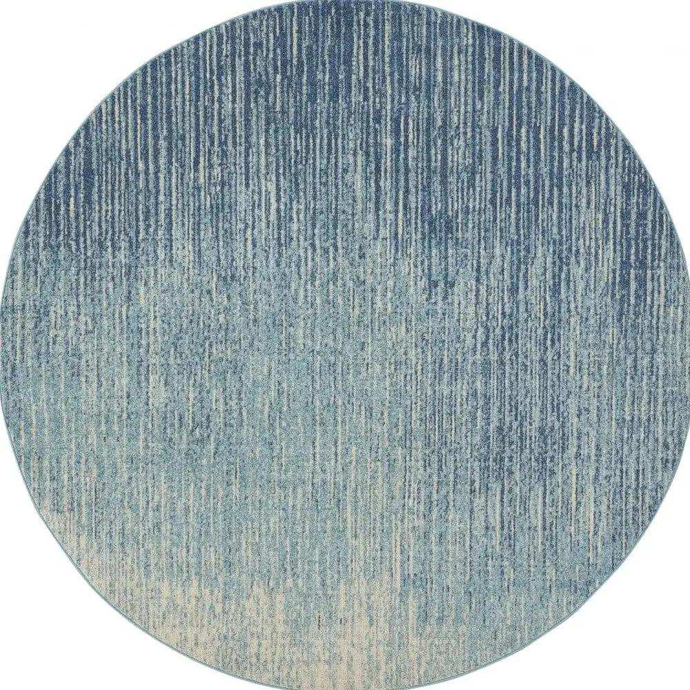 8' Blue and Ivory Abstract Power Loom Round Rug - Homeroots - Flyclothing LLC