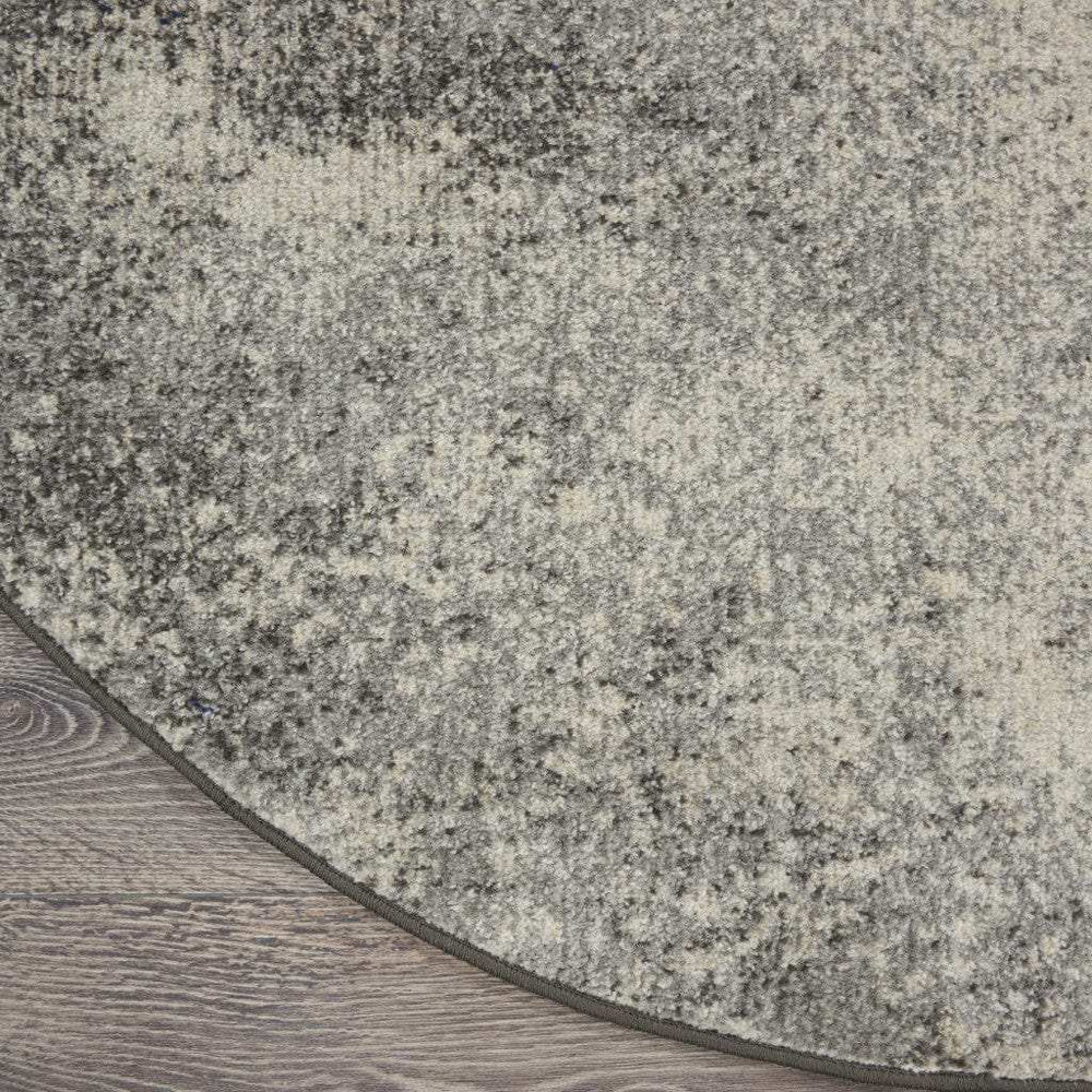 5' Gray And Ivory Round Abstract Power Loom Area Rug - Homeroots - Flyclothing LLC