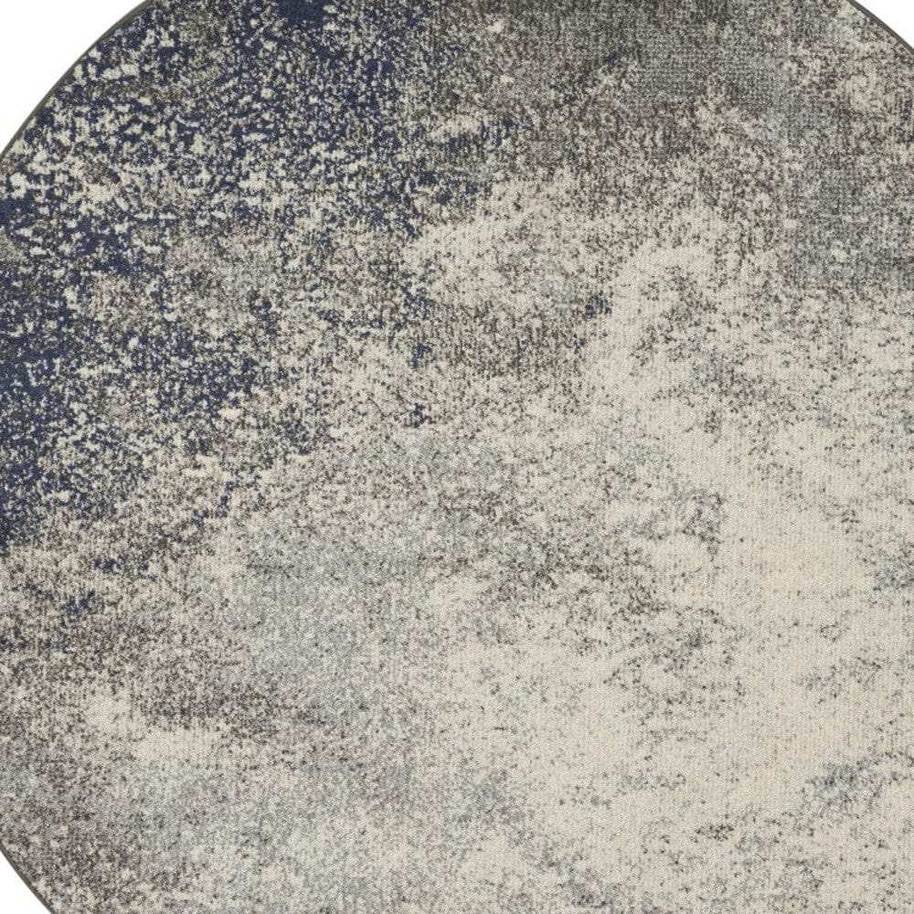 5' Gray And Ivory Round Abstract Power Loom Area Rug - Homeroots - Flyclothing LLC