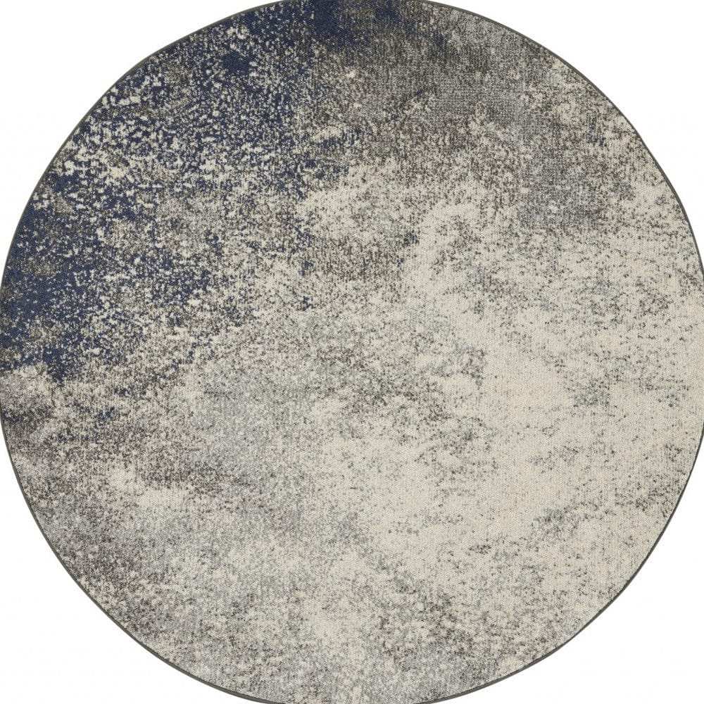 5' Gray And Ivory Round Abstract Power Loom Area Rug - Homeroots - Flyclothing LLC