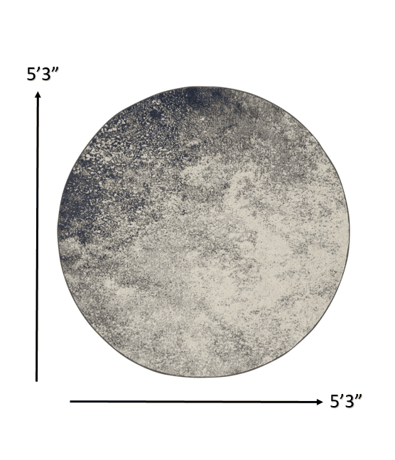 5' Gray And Ivory Round Abstract Power Loom Area Rug - Homeroots - Flyclothing LLC