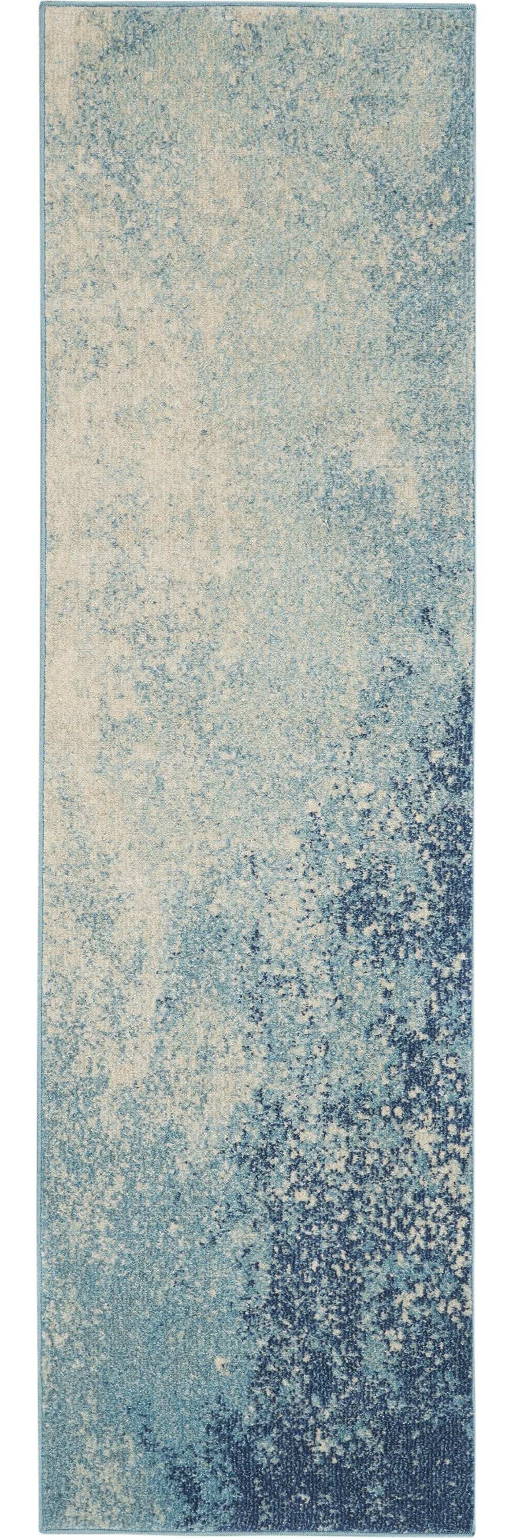 8' Ivory And Blue Abstract Power Loom Runner Rug - Homeroots - Flyclothing LLC