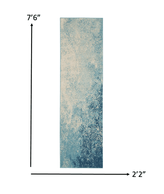 8' Ivory And Blue Abstract Power Loom Runner Rug - Homeroots - Flyclothing LLC