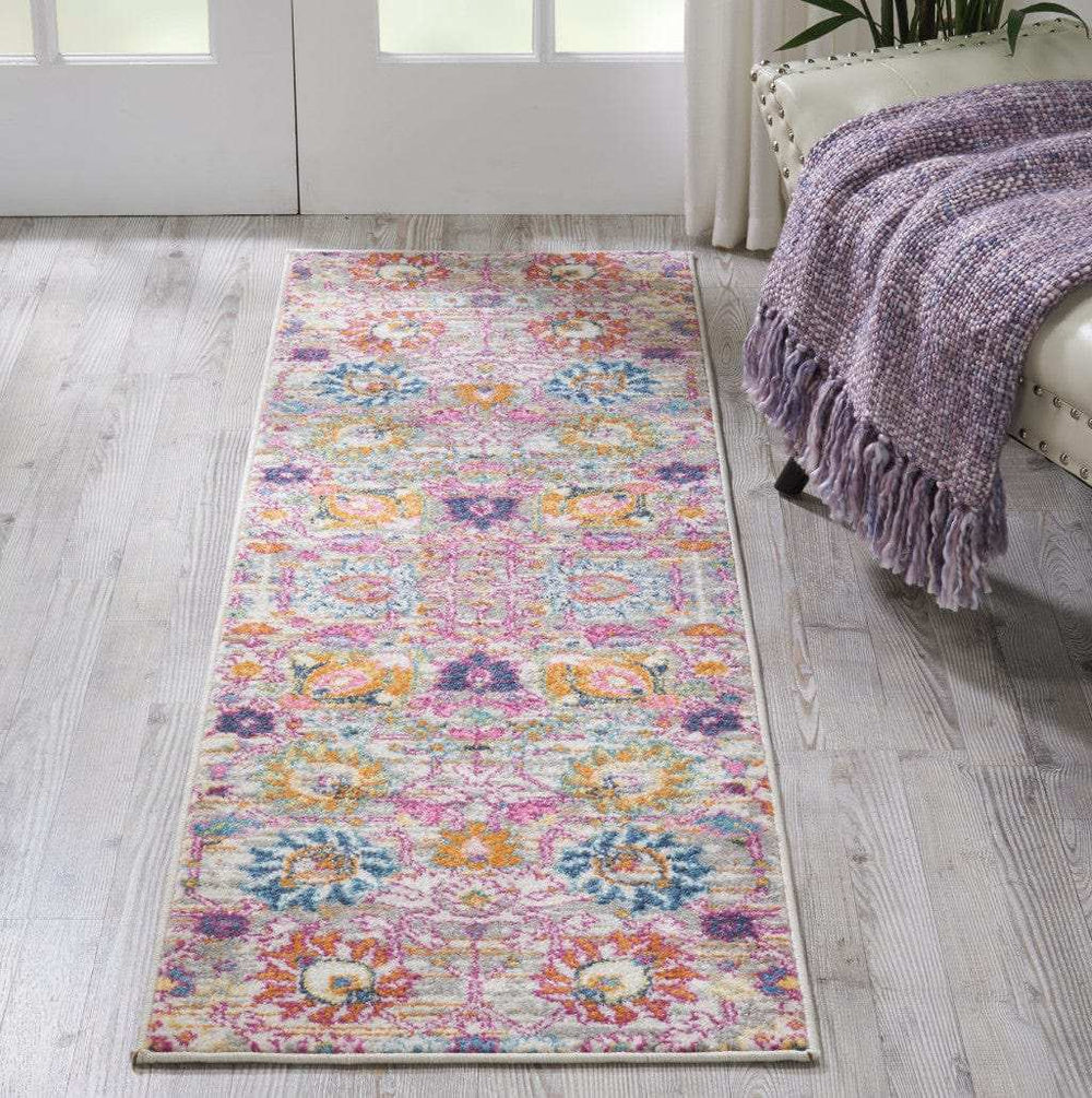 6' Silver Floral Power Loom Runner Rug - Homeroots - Flyclothing LLC