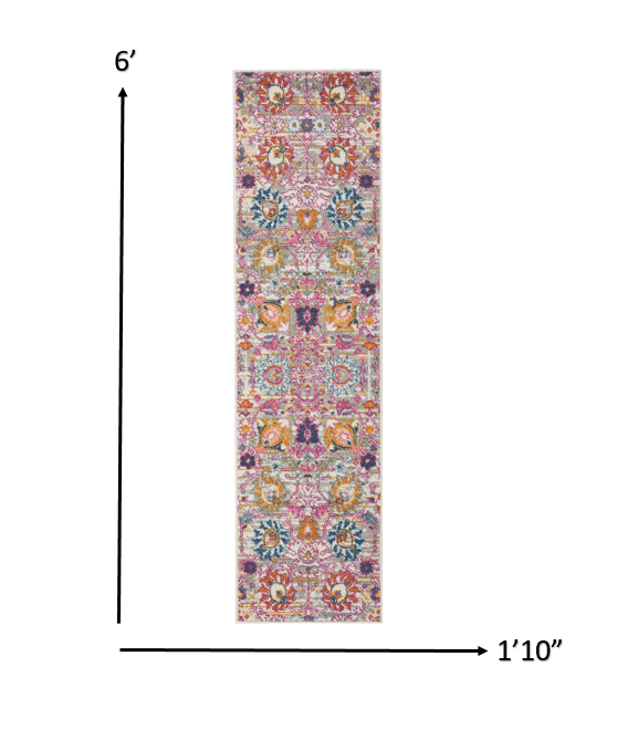 6' Silver Floral Power Loom Runner Rug - Homeroots - Flyclothing LLC